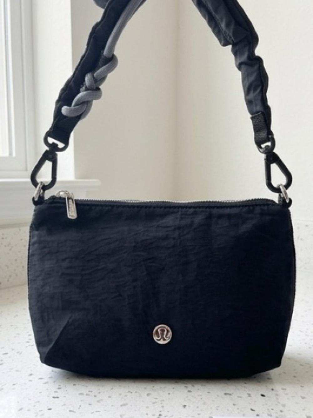 lululemon athletica Black Nylon Shoulder Pouch ruched Braided Strap - Picture 1 of 5